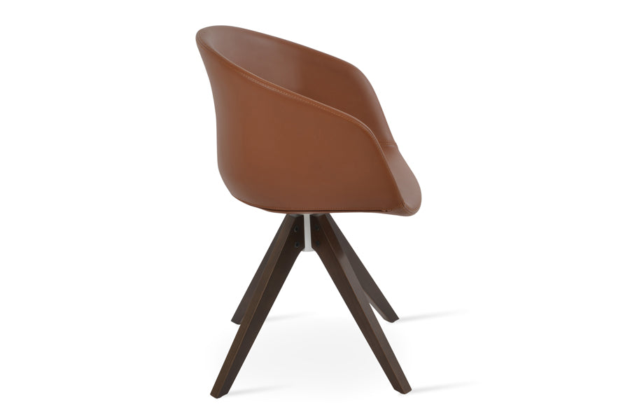 Tribeca Arm Pyramid Swivel Chair by SohoConcept, showing side view of arm pyramid swivel dining chair.
