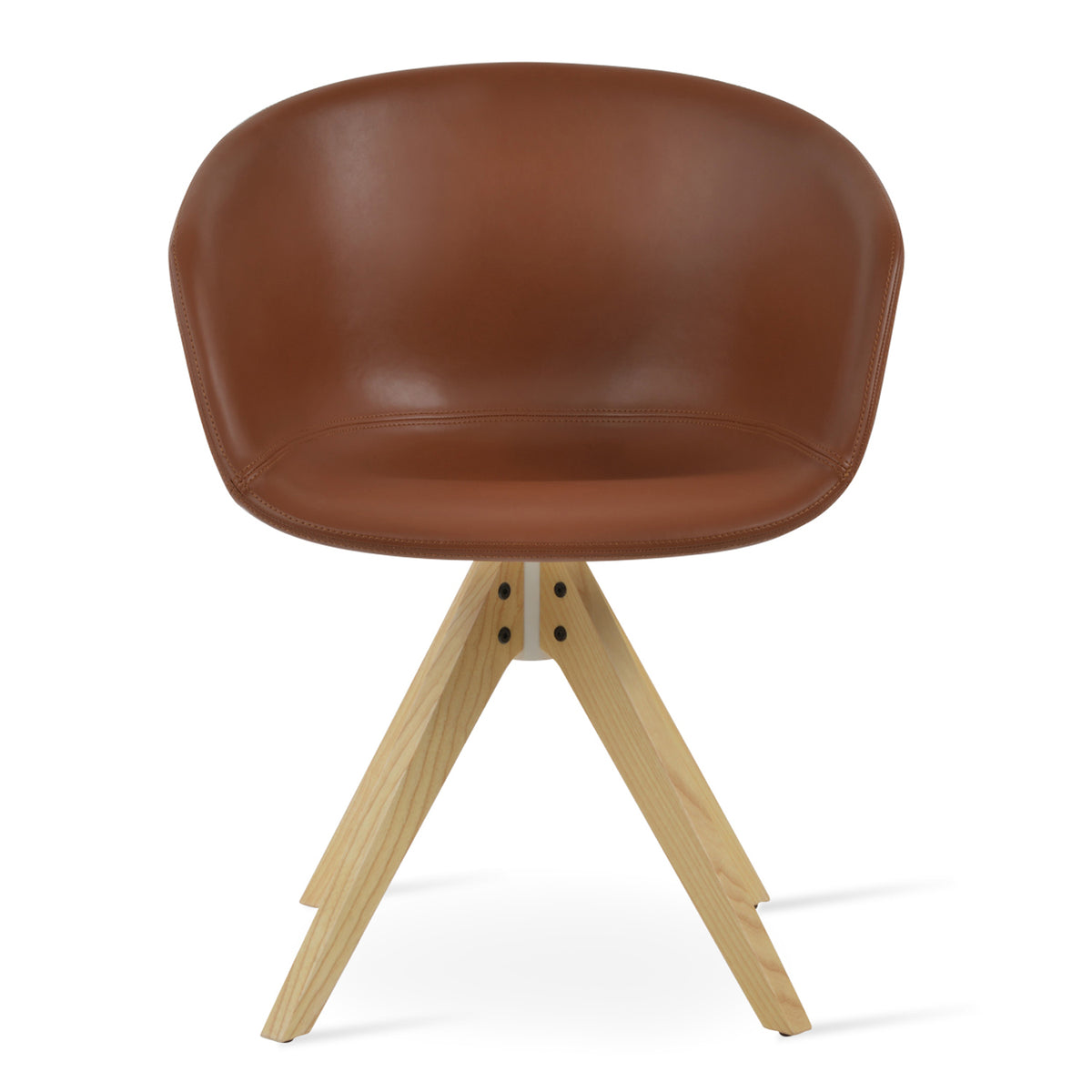 Tribeca Arm Pyramid Swivel Chair by SohoConcept, showing front view of arm pyramid swivel dining chair.