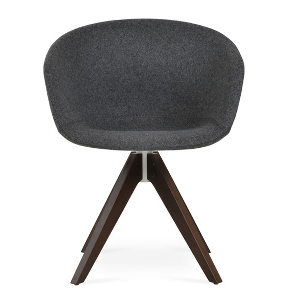 Tribeca Arm Pyramid Swivel Chair by SohoConcept, showing front view of arm pyramid swivel dining chair.