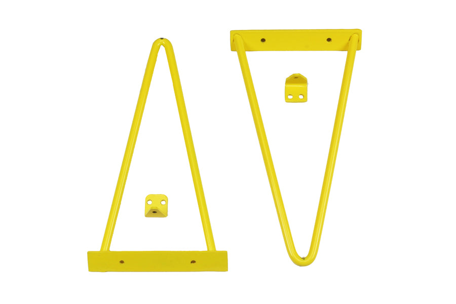 Adams Shelf Brackets by Tronk Design, showing brackets of adams shelf brackets in yellow powder coated steel.