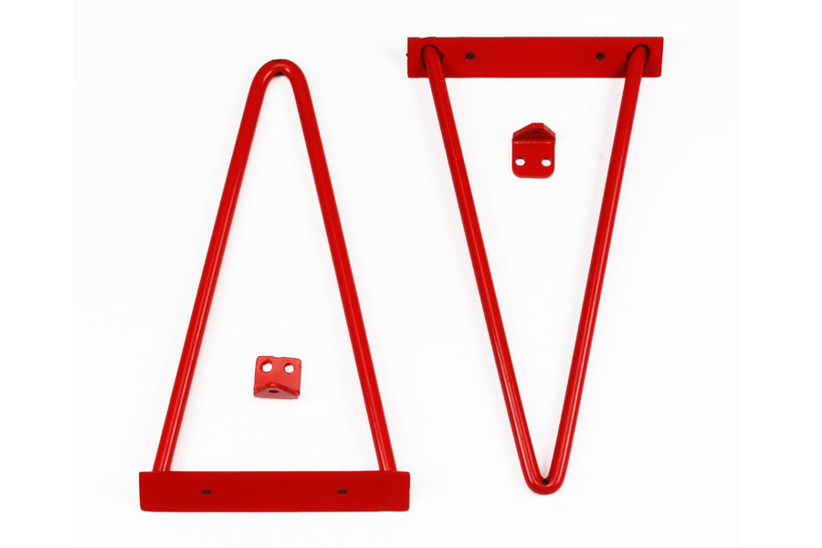 Adams Shelf Brackets by Tronk Design, showing brackets of adams shelf brackets in red powder coated steel.