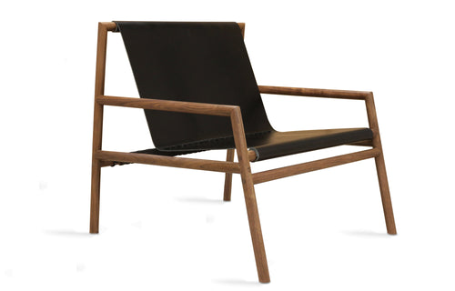 Gallagher Lounge Chair by Tronk Design - Walnut Wood Frame/Black Leather Fabric Seat.