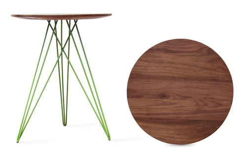 Hudson Side Table by Tronk Design - Walnut Wood, Green Powder Coated Steel.