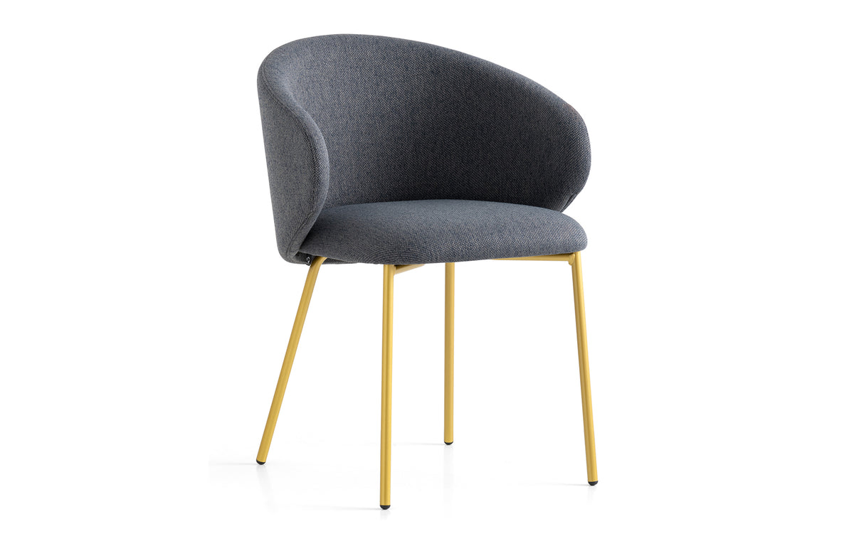 Tuka Metal Legs Armchair by Connubia - Painted Brass Metal Frame + Black Cros Upholstery.