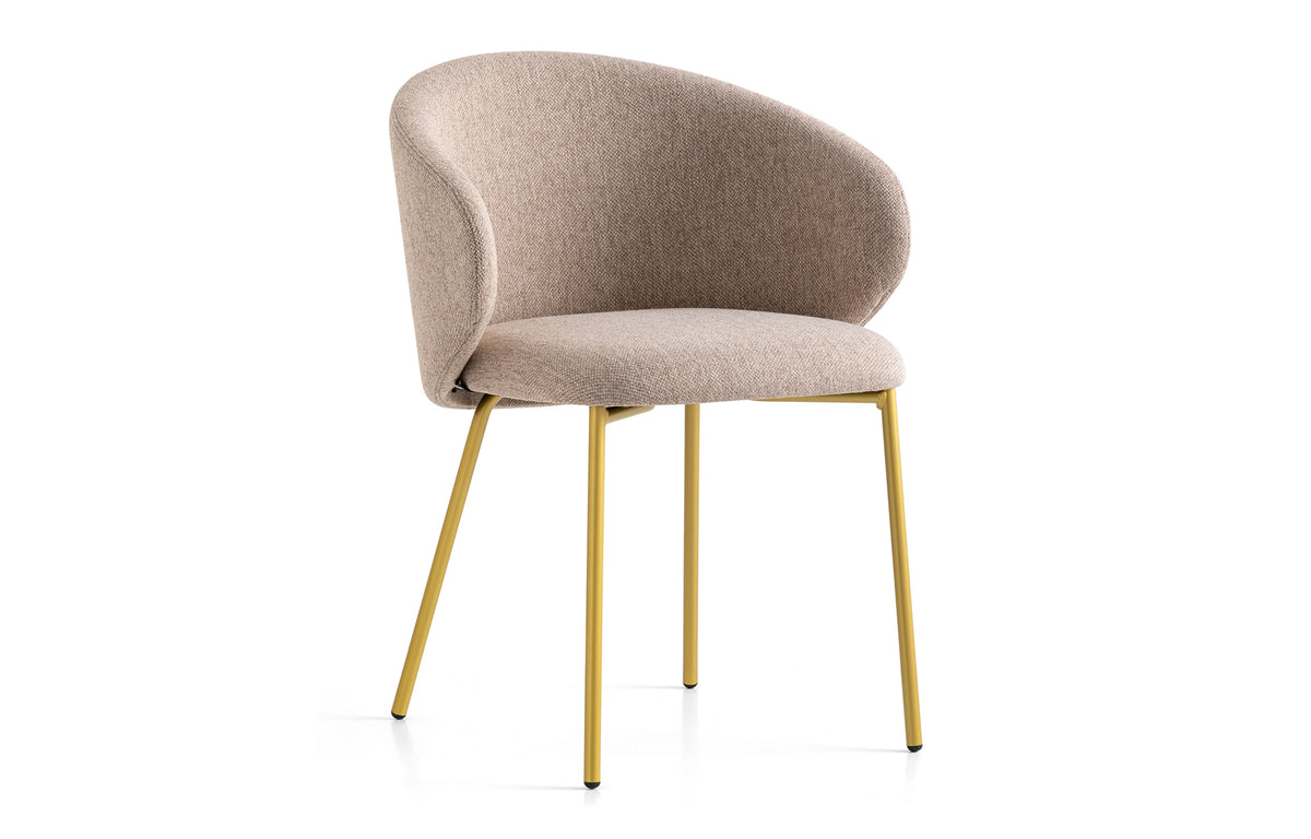 Tuka Metal Legs Armchair by Connubia - Painted Brass Metal Frame + Taupe Cros Upholstery.