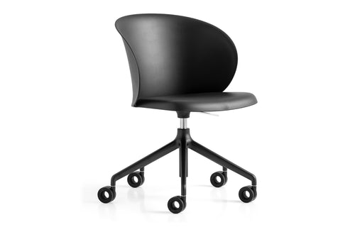 Tuka Swivel Office Chair by Connubia - Matt Black Aluminum Frame, Matt Black Recycled Polypropylene Seat.