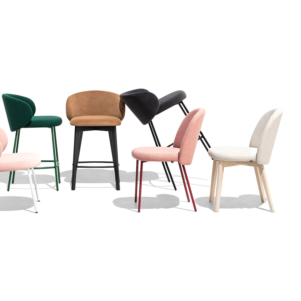Tuka Wood Legs Chair by Connubia, showing side view of tuka wood legs chair with different chairs.