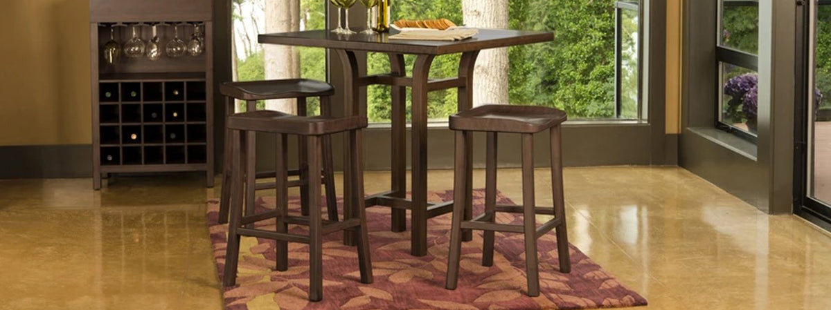 Tulip Table by Greenington, showing tulip table with tulip stools in live shot.
