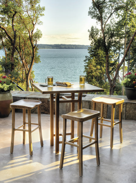Tulip Table by Greenington, showing tulip table with tulip stools in live shot.