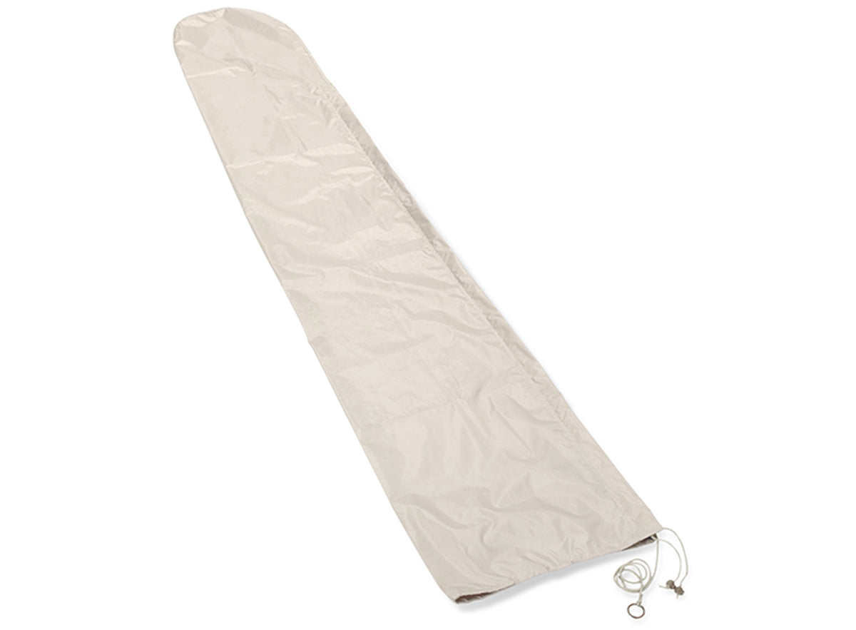 Umbrella Round Cover by Skagerak, showing angle view of umbrella round cover in white plastic.