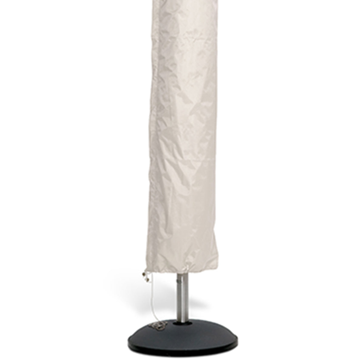 Umbrella Squre Cover by Skagerak, showing closeup view of umbrella square cover in white plastic.