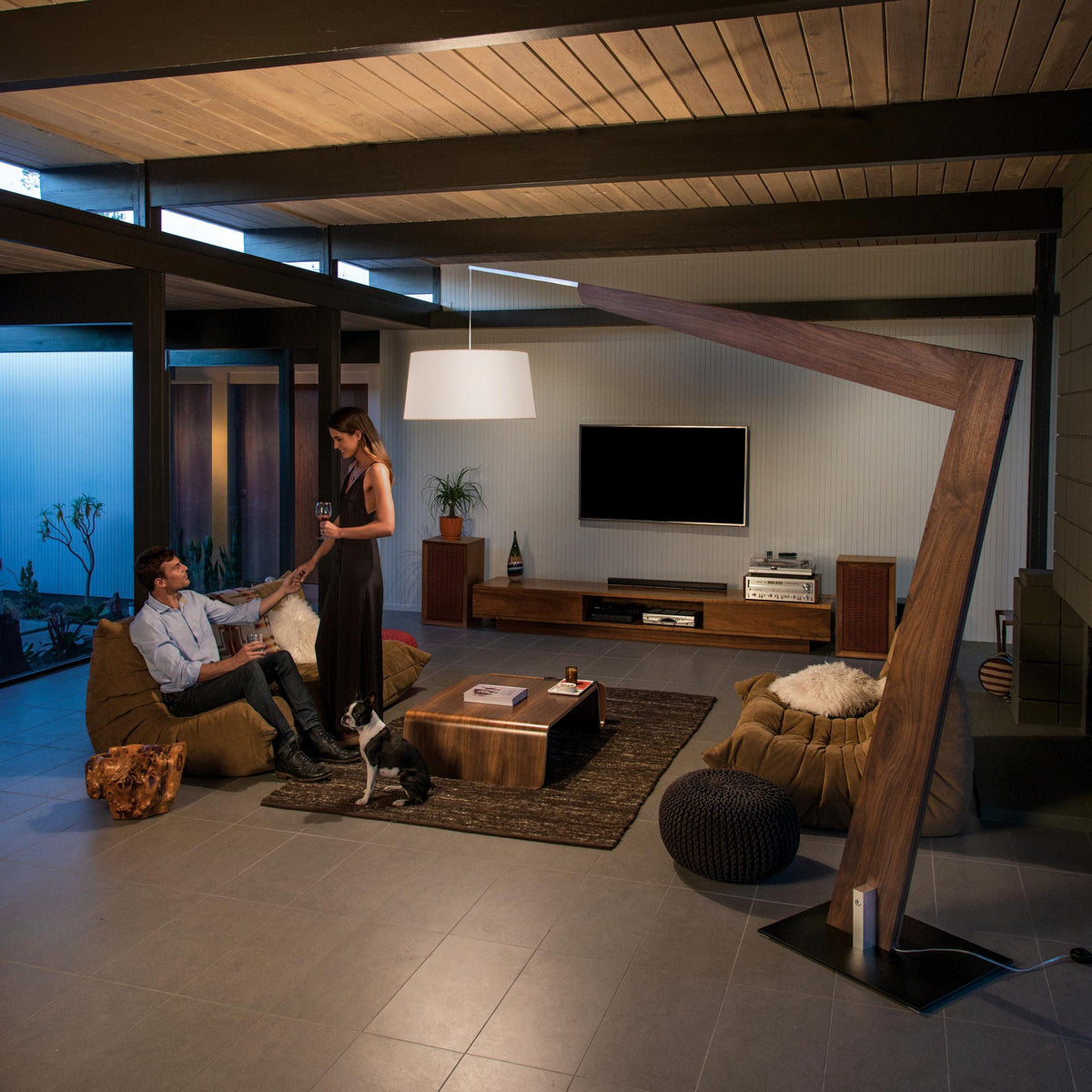 Valeo Floor Lamp by Cerno, showing valeo floor lamp with sofa, table & chair in live shot.
