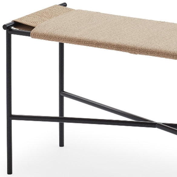 Vent Steel Bench by Skagerak, showing closeup view of vent steel bench in black steel/paper cord.