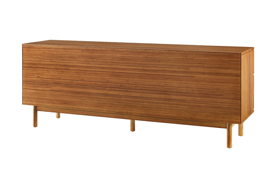 Ventura Amber 4 Drawer Double Dresser by Greenington, showing back view of ventura amber 4 drawer double dresser in amber wood.