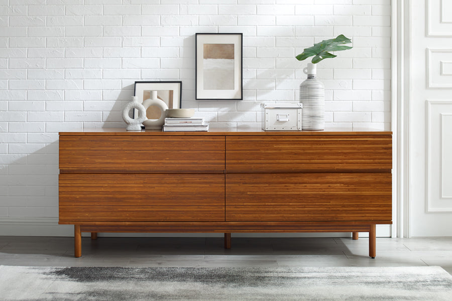 Ventura Amber 4 Drawer Double Dresser by Greenington, showing ventura amber 4 drawer double dresser in live shot.