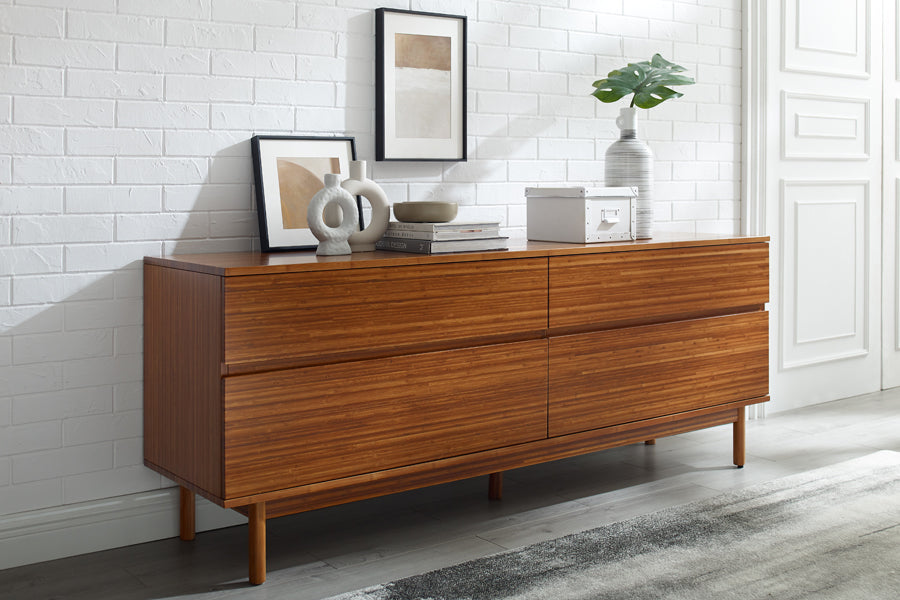 Ventura Amber 4 Drawer Double Dresser by Greenington, showing ventura amber 4 drawer double dresser in live shot.