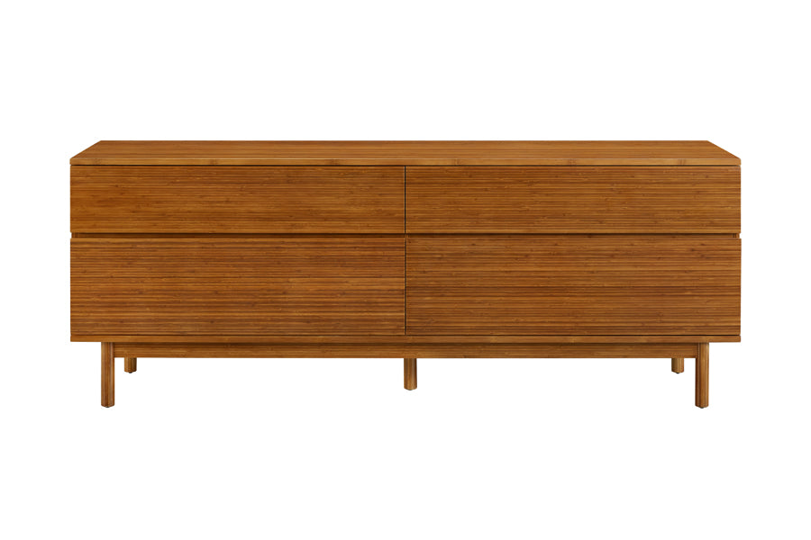 Ventura Amber 4 Drawer Double Dresser by Greenington, showing front view of ventura amber 4 drawer double dresser in amber wood.