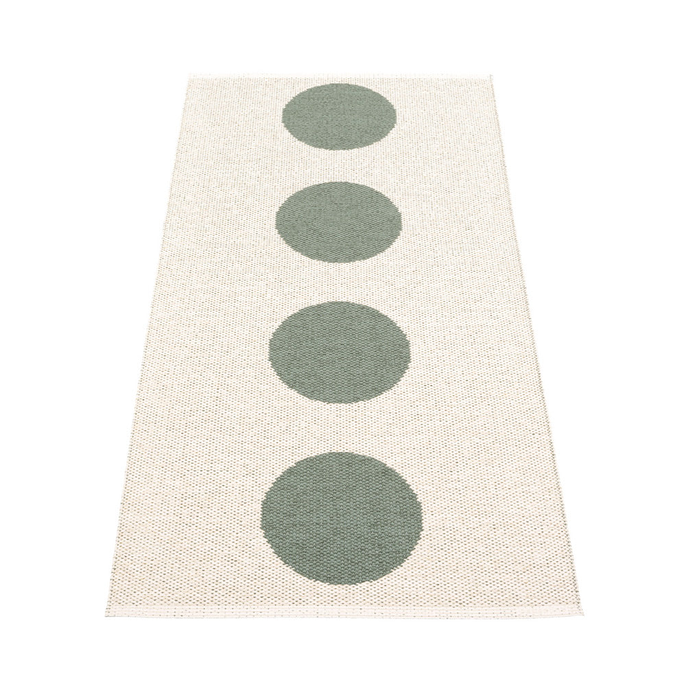 Vera Army & Vanilla Runner Rug by Pappelina, showing back view of vera army & vanilla runner rug.