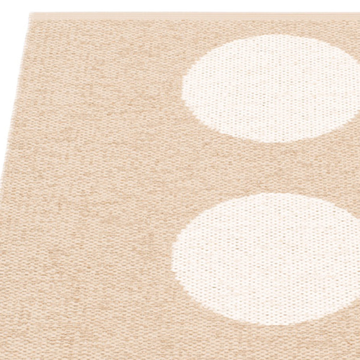 Vera Beige Runner Rug by Pappelina, showing closeup view of vera beige runner rug.