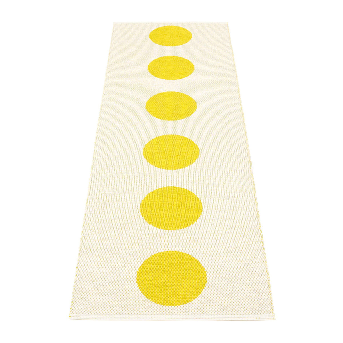 Vera Lemon & Vanilla Runner Rug by Pappelina, showing back view of vera lemon & vanilla runner rug.
