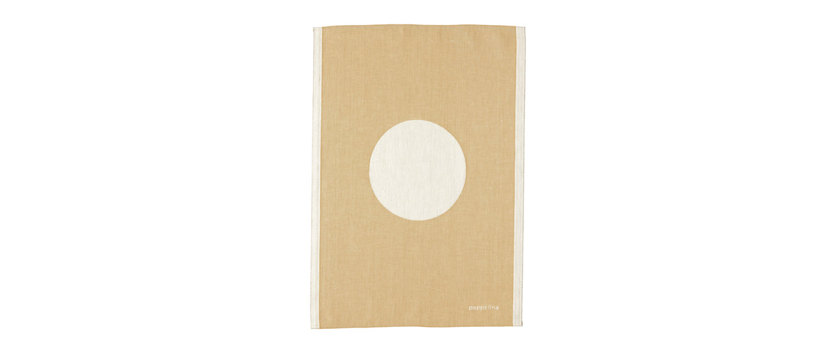 Vera Kitchen Towel by Pappelina, showing front view of vera ochre kitchen towel.
