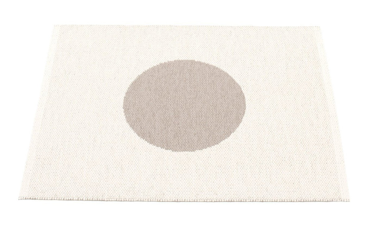 Vera Small One Rug by Pappelina, showing back view of vera small one mud & vanilla rug.