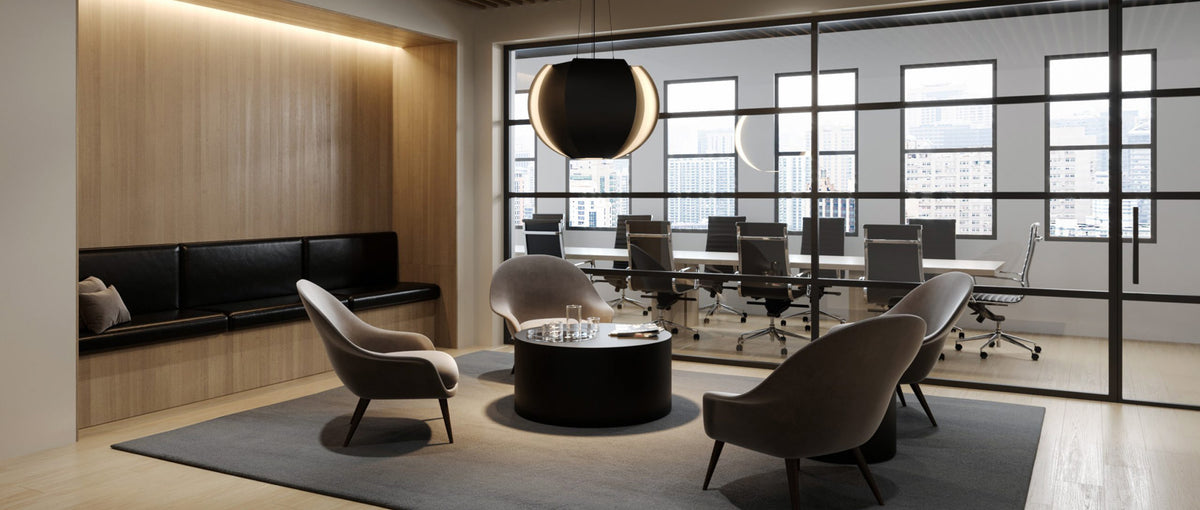 Veris LED Pendant by Cerno, showing of veris led pendant in live shot.