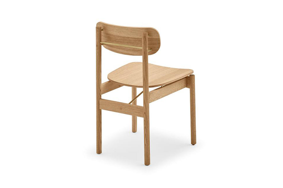 Vester Dining Chair by Skagerak, showing back view of vester dining chair in oak | brass.
