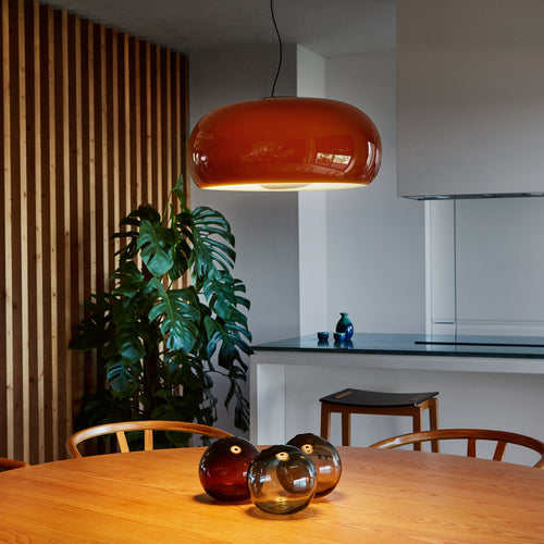 Vetra LED Dimmable Pendant by Marset, showing vetra led dimmable pendant in live shot.