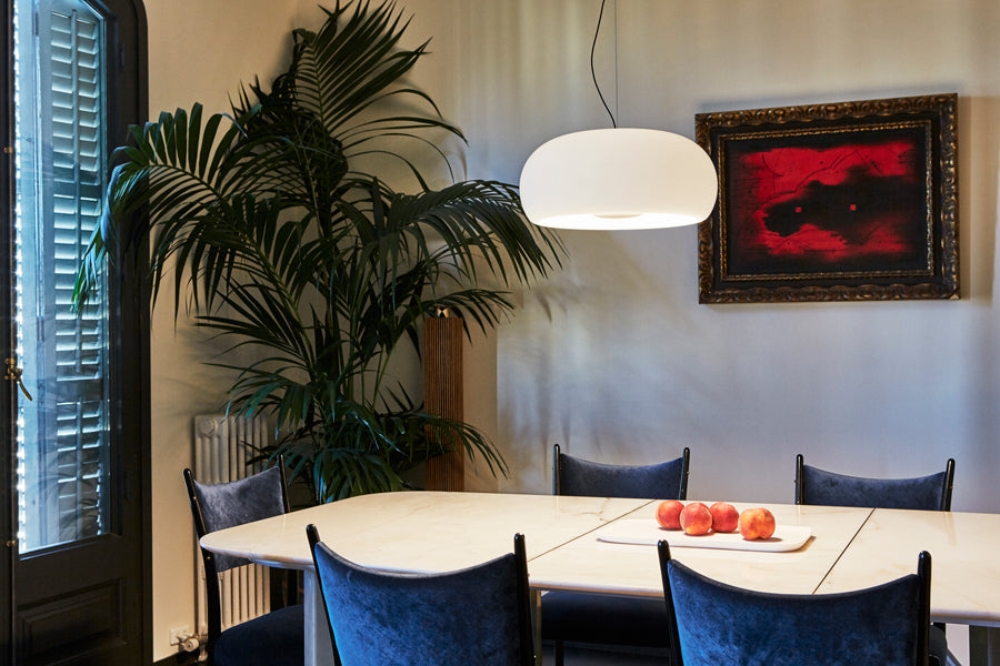 Vetra LED Dimmable Pendant by Marset, showing vetra led dimmable pendant in live shot.
