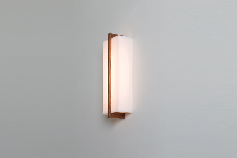 Via Sconce by Cerno, showing side view of via sconce in live shot.