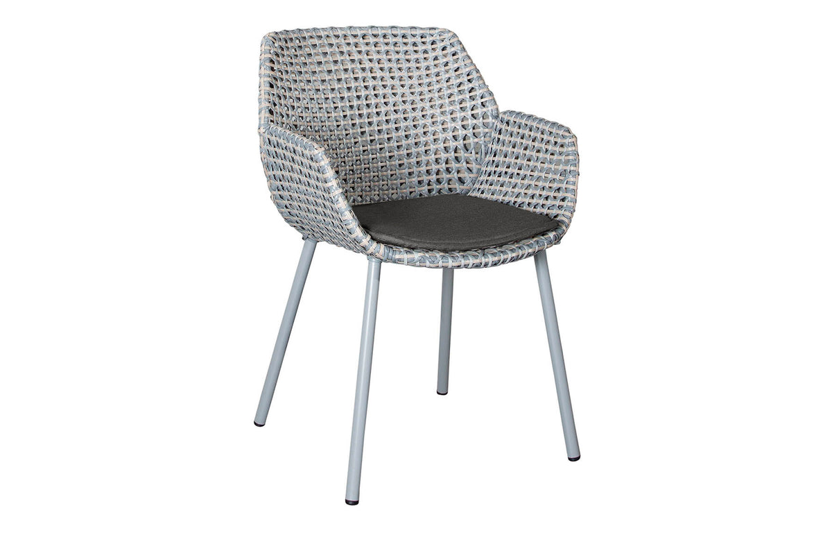Vibe Outdoor Dining Chair by Cane-Line - Light Grey/Grey/Taupe Fiber Weave, Black Natte Cushion.