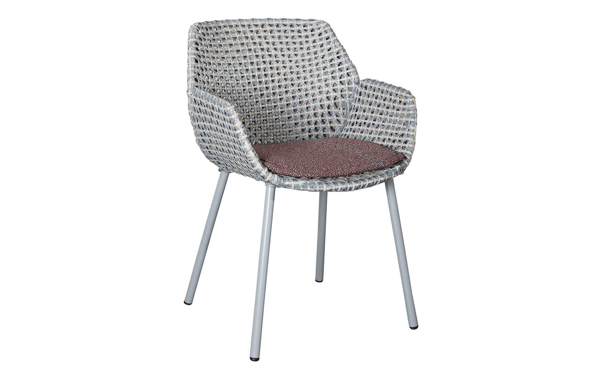 Vibe Outdoor Dining Chair by Cane-Line - Light Grey/Grey/Taupe Fiber Weave, Dark Bordeaux Wove Cushion.