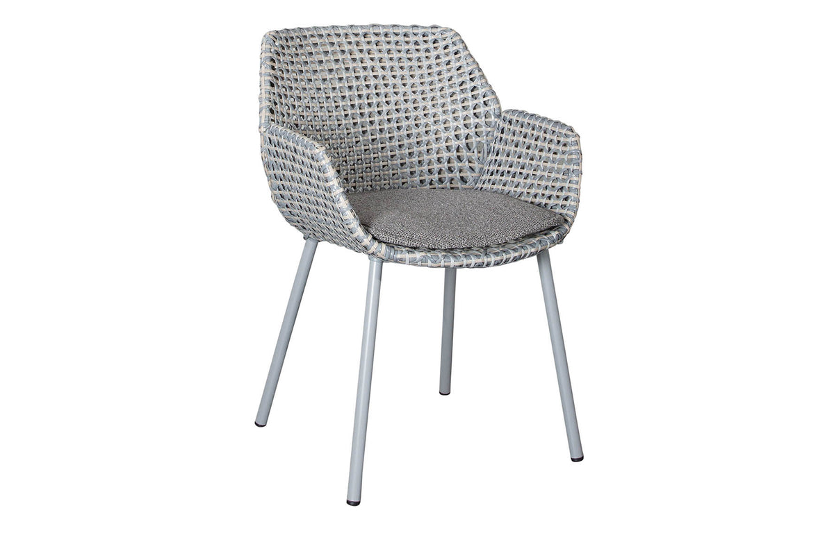 Vibe Outdoor Dining Chair by Cane-Line - Light Grey/Grey/Taupe Fiber Weave, Dark Grey Wove Cushion.