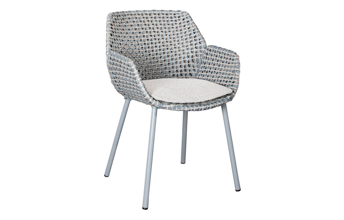 Vibe Outdoor Dining Chair by Cane-Line - Light Grey/Grey/Taupe Fiber Weave, Light Brown Wove Cushion.