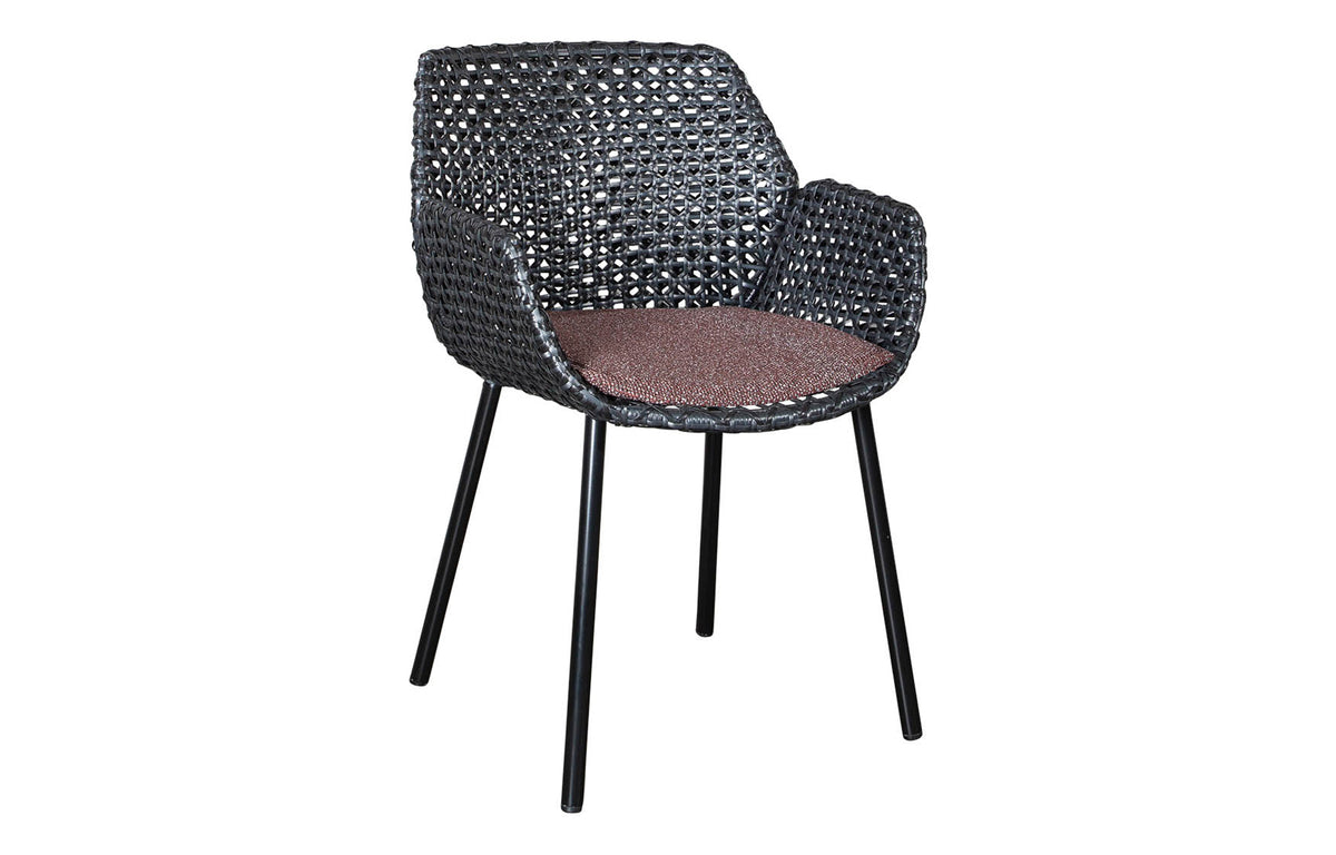 Vibe Outdoor Dining Chair by Cane-Line - Black/Antracite Fiber Weave, Dark Bordeaux Wove Cushion.