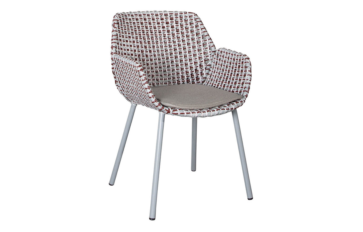 Vibe Outdoor Dining Chair by Cane-Line - Light Grey/Bordeaux/Dusty Rose Fiber Weave, Taupe Natte Cushion.
