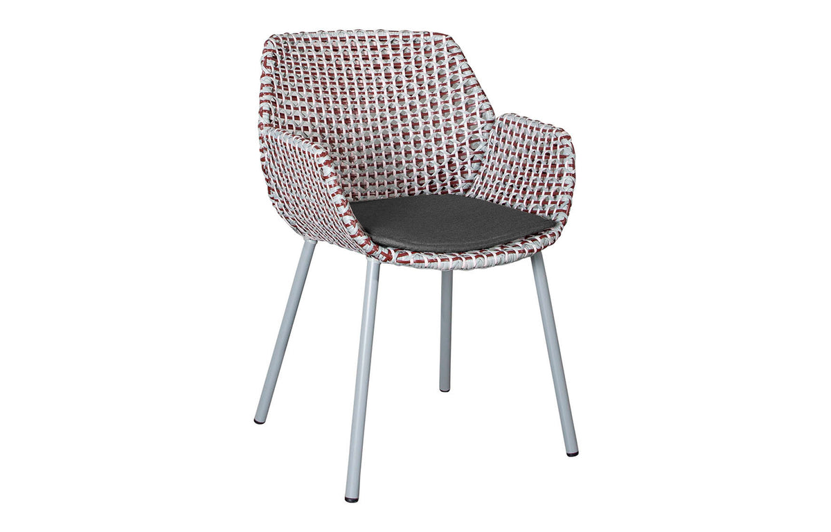 Vibe Outdoor Dining Chair by Cane-Line - Light Grey/Bordeaux/Dusty Rose Fiber Weave, Black Natte Cushion.