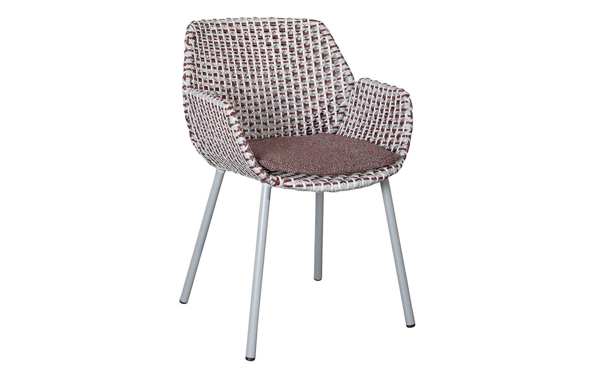 Vibe Outdoor Dining Chair by Cane-Line - Light Grey/Bordeaux/Dusty Rose Fiber Weave, Dark Bordeaux Wove Cushion.