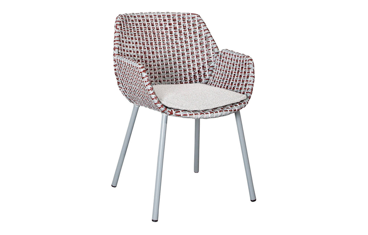 Vibe Outdoor Dining Chair by Cane-Line - Light Grey/Bordeaux/Dusty Rose Fiber Weave, Light Brown Wove Cushion.