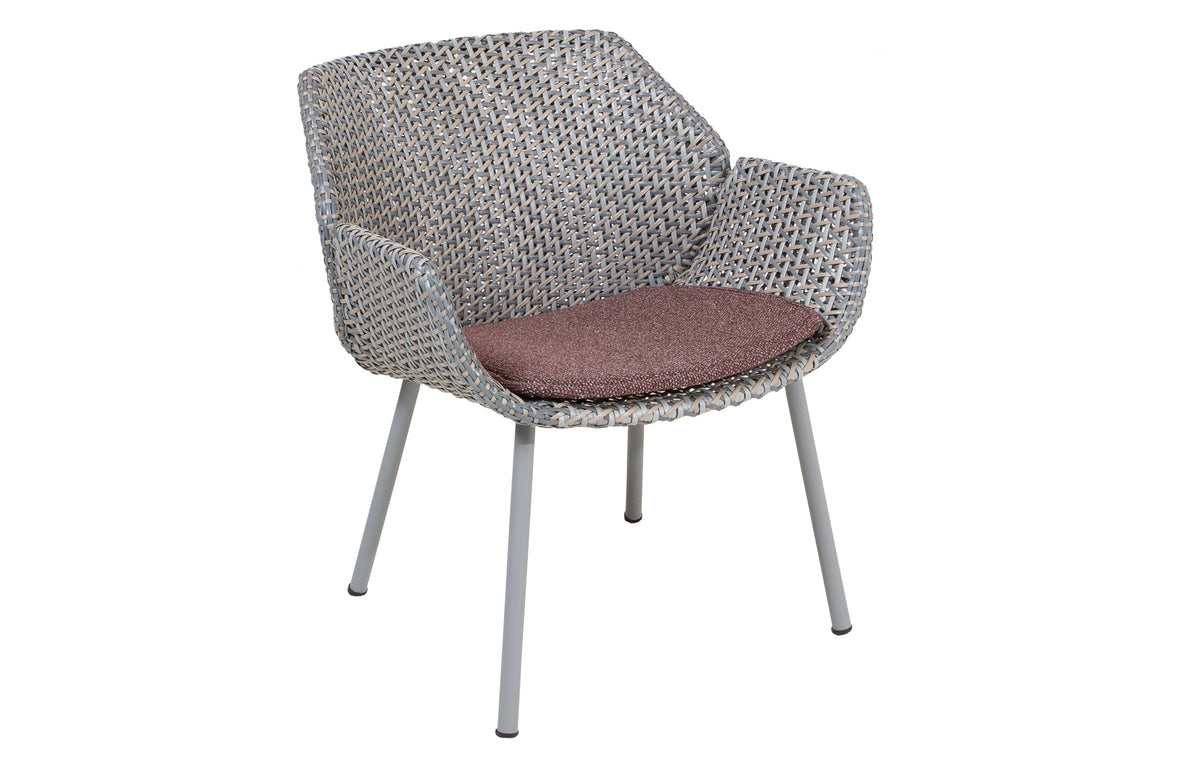 Vibe Outdoor Lounge Chair by Cane-Line - Light Grey/Grey/Taupe Fiber Weave, Dark Bordeaux Wove Cushion.