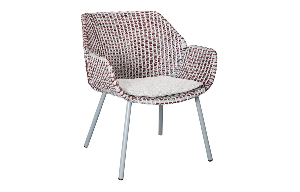 Vibe Outdoor Lounge Chair by Cane-Line - Light Grey/Bordeaux/Dusty Rose Fiber Weave, Light Brown Wove Cushion.