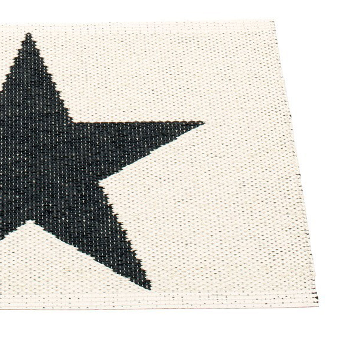 Viggo One Black & Vanilla Runner Rug by Pappelina, showing closeup view of viggo one black & vanilla runner rug.