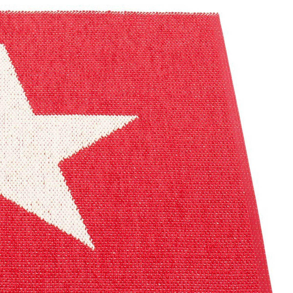 Viggo One Red & Vanilla Runner Rug by Pappelina, showing closeup view of viggo one red & vanilla runner rug.