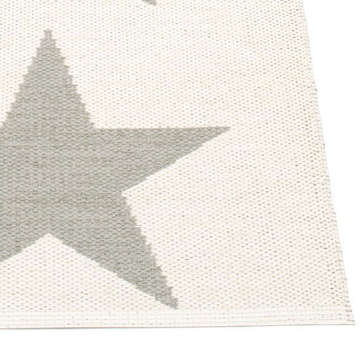 Viggo One Warm Grey & Vanilla Runner Rug by Pappelina, showing closeup view of viggo one warm grey & vanilla runner rug.