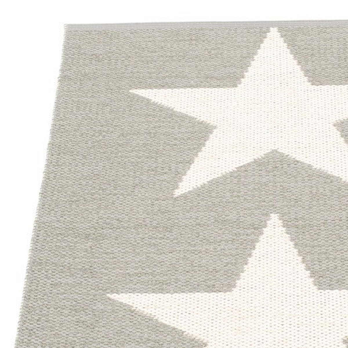 Viggo One Warm Grey & Vanilla Runner Rug by Pappelina, showing closeup view of viggo one warm grey & vanilla runner rug.