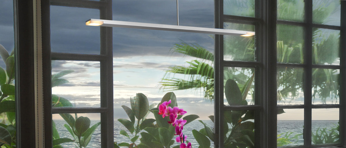 Virga LED Linear Pendant by Cerno, showing virga led linear pendant in live shot.