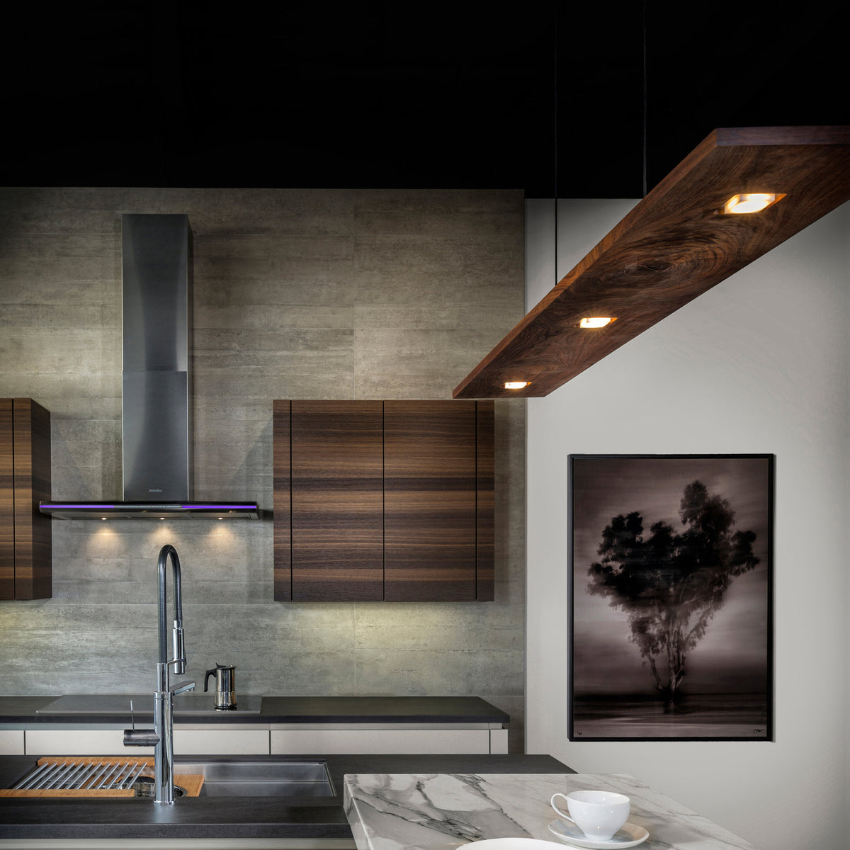 Vix 82" LED Linear Pendant by Cerno, showing vix 82" led linear pendant in live shot.