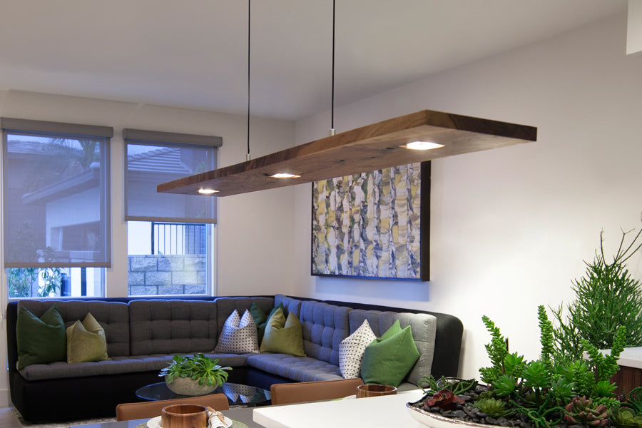 Vix 82" LED Linear Pendant by Cerno, showing vix 82" led linear pendant in live shot.