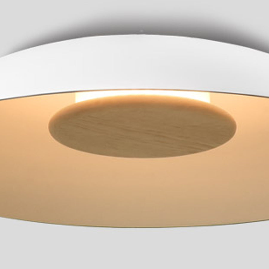 Volo Flush Mount by Cerno, showing closeup view of volo flush mount in blanc-white/white shades.